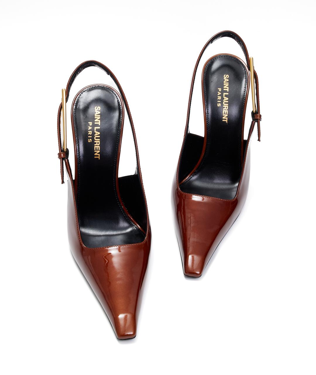 SAINT LAURENT Коричневые кожаные туфли, фото 4