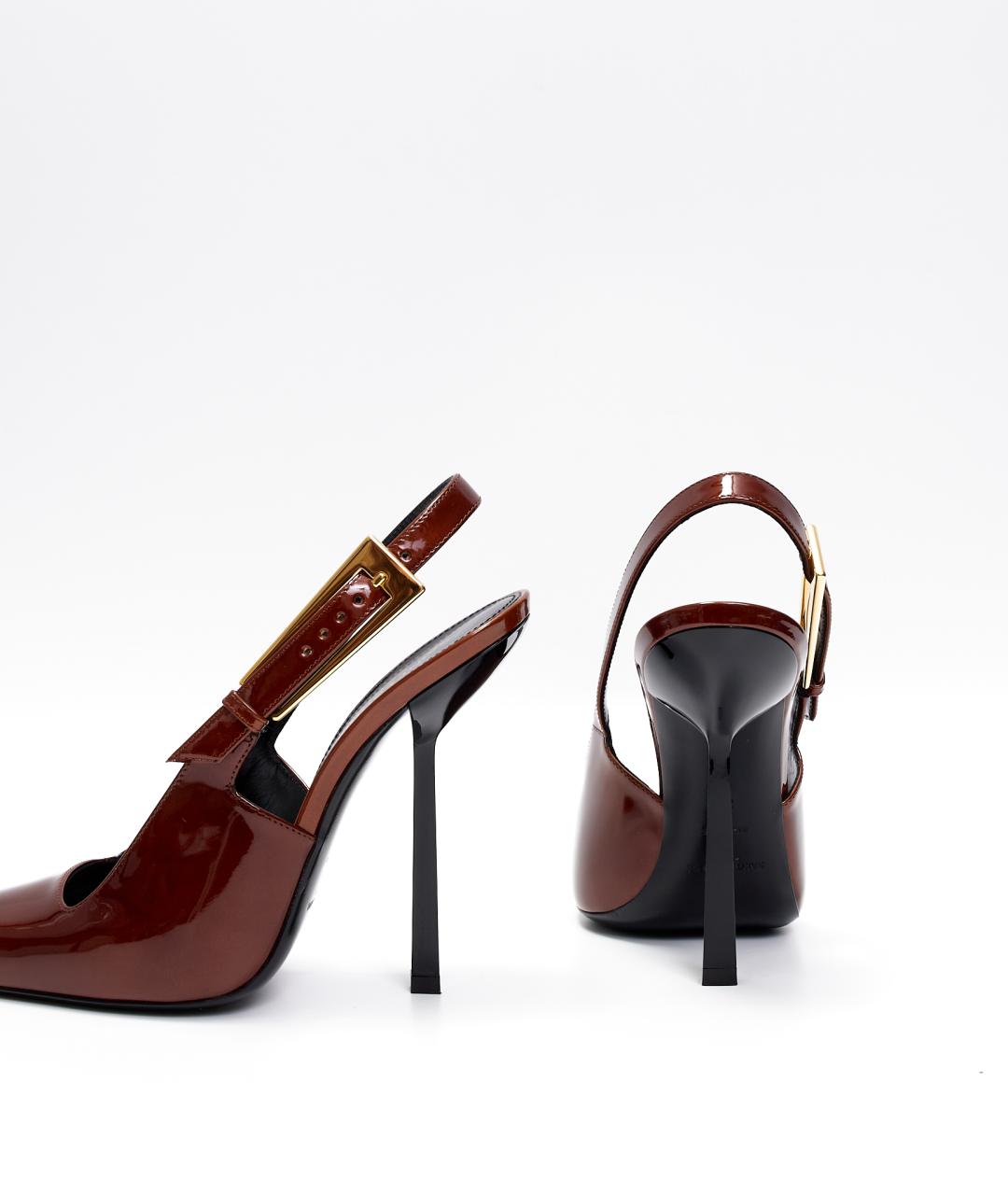 SAINT LAURENT Коричневые кожаные туфли, фото 3