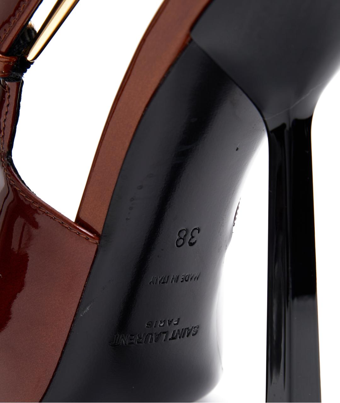 SAINT LAURENT Коричневые кожаные туфли, фото 5