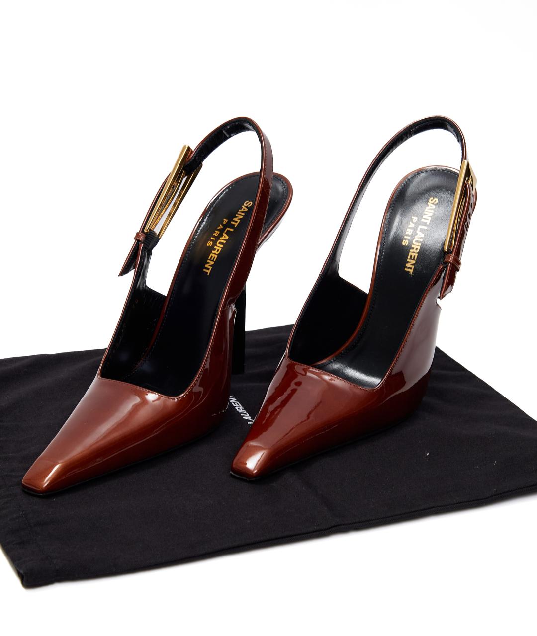 SAINT LAURENT Коричневые кожаные туфли, фото 6