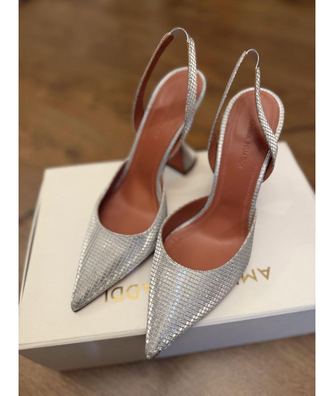 Amina Muaddi Серебряные кожаные туфли, фото 2