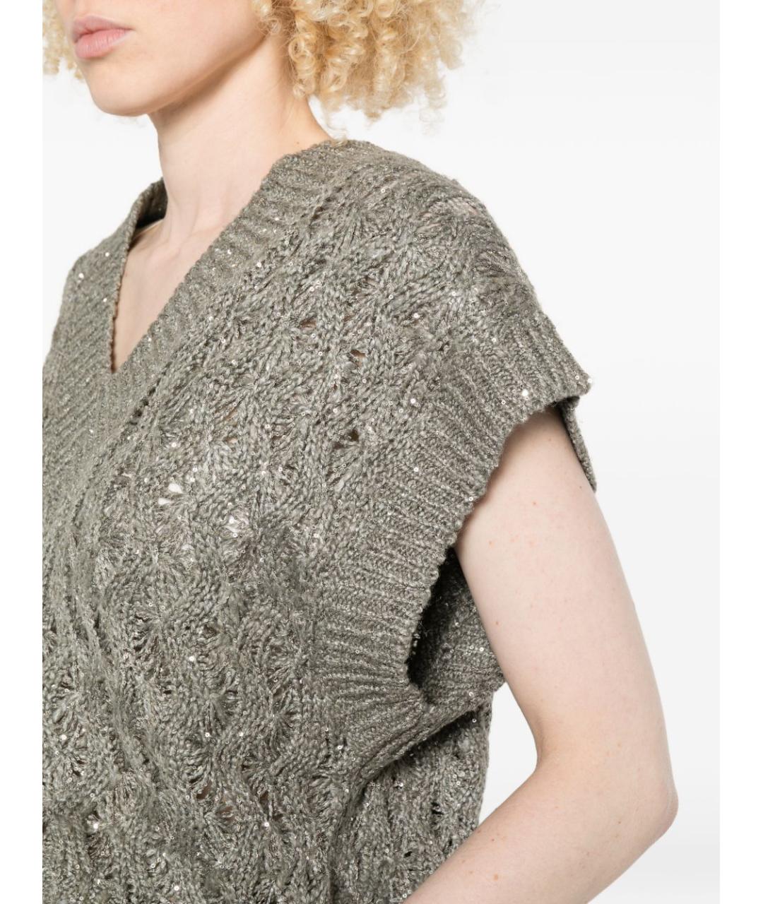 BRUNELLO CUCINELLI Зеленый шелковый джемпер / свитер, фото 2