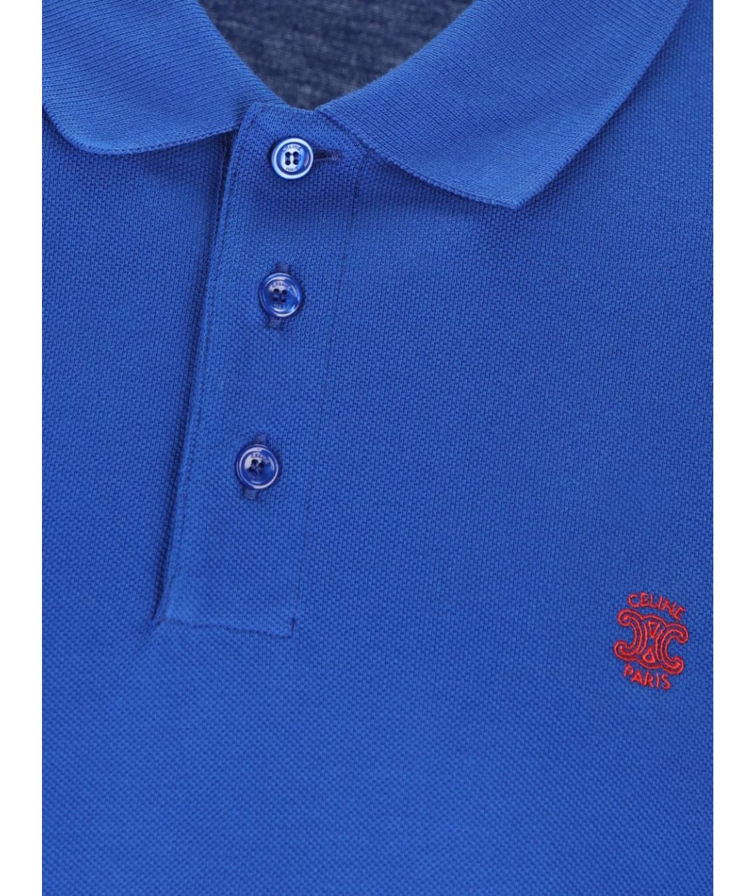 CELINE Синее хлопковое поло с коротким рукавом, фото 2