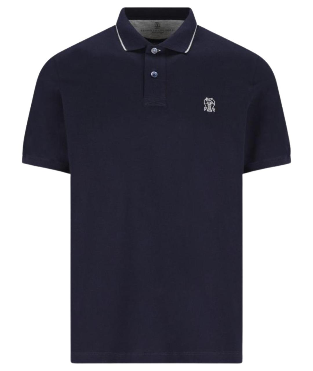 BRUNELLO CUCINELLI Темно-синее хлопковое поло с коротким рукавом, фото 1