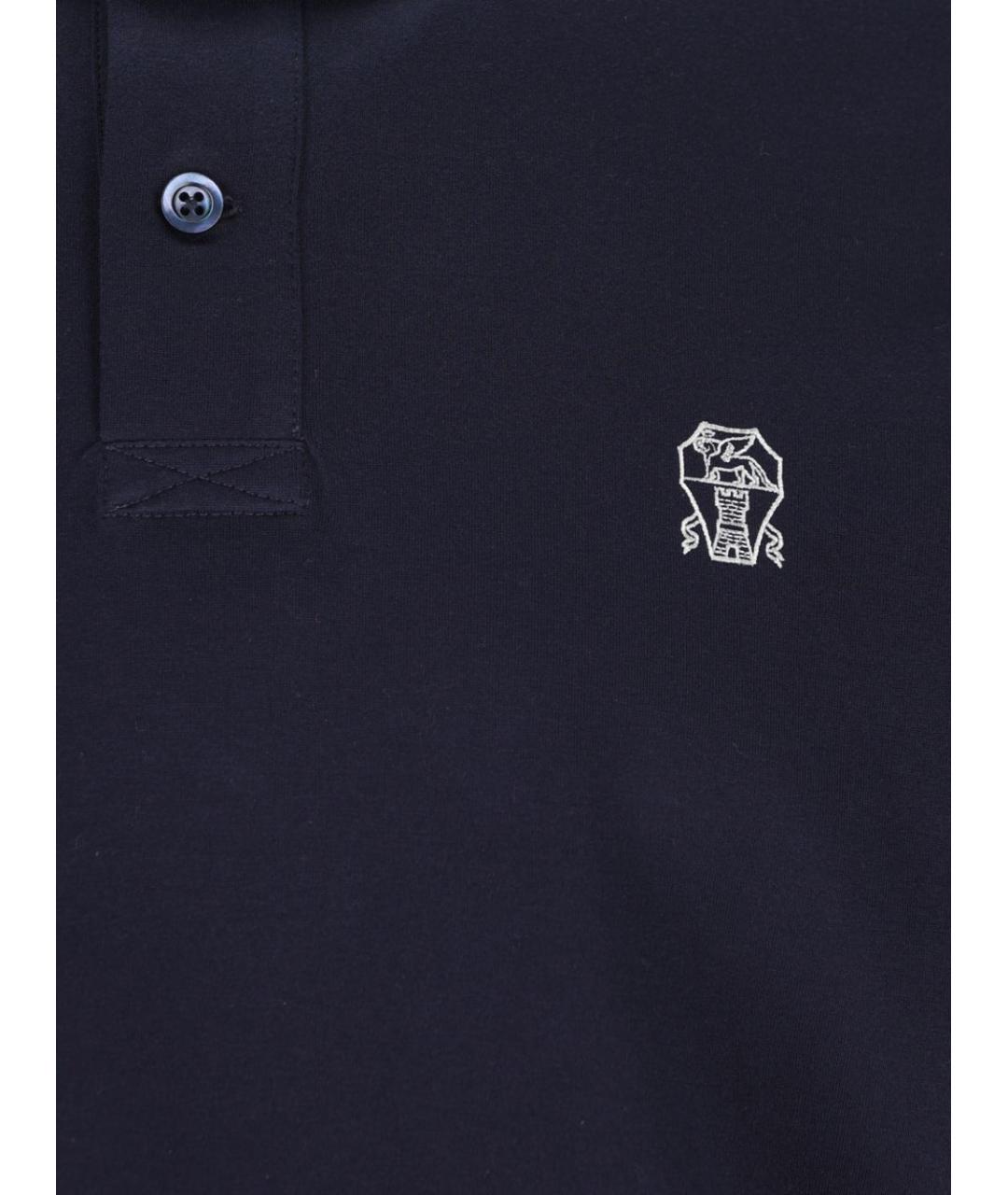 BRUNELLO CUCINELLI Темно-синее хлопковое поло с коротким рукавом, фото 2