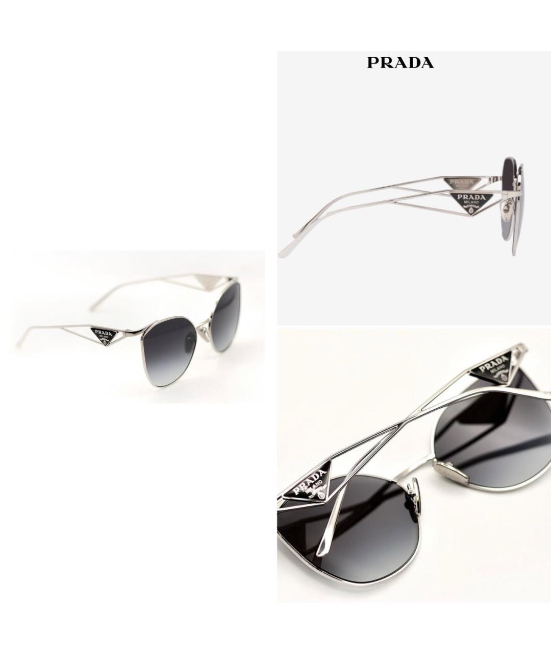 PRADA Серебряные металлические солнцезащитные очки, фото 2