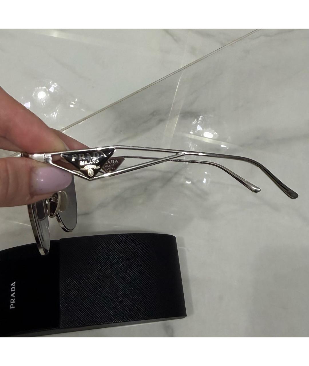 PRADA Серебряные металлические солнцезащитные очки, фото 5