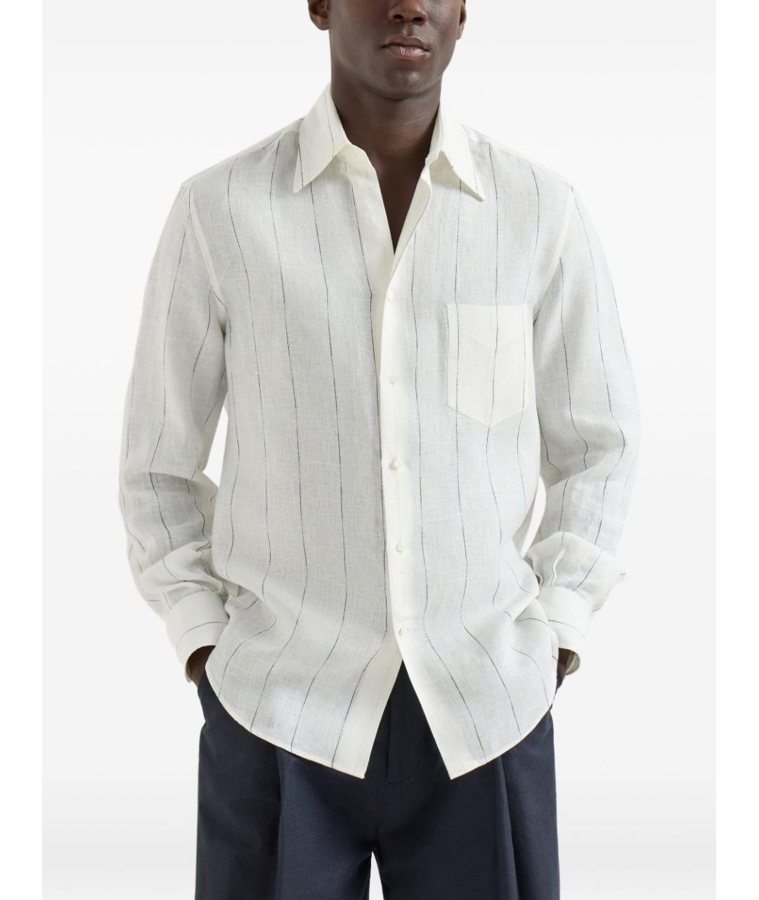 BRUNELLO CUCINELLI Белая льняная кэжуал рубашка, фото 3