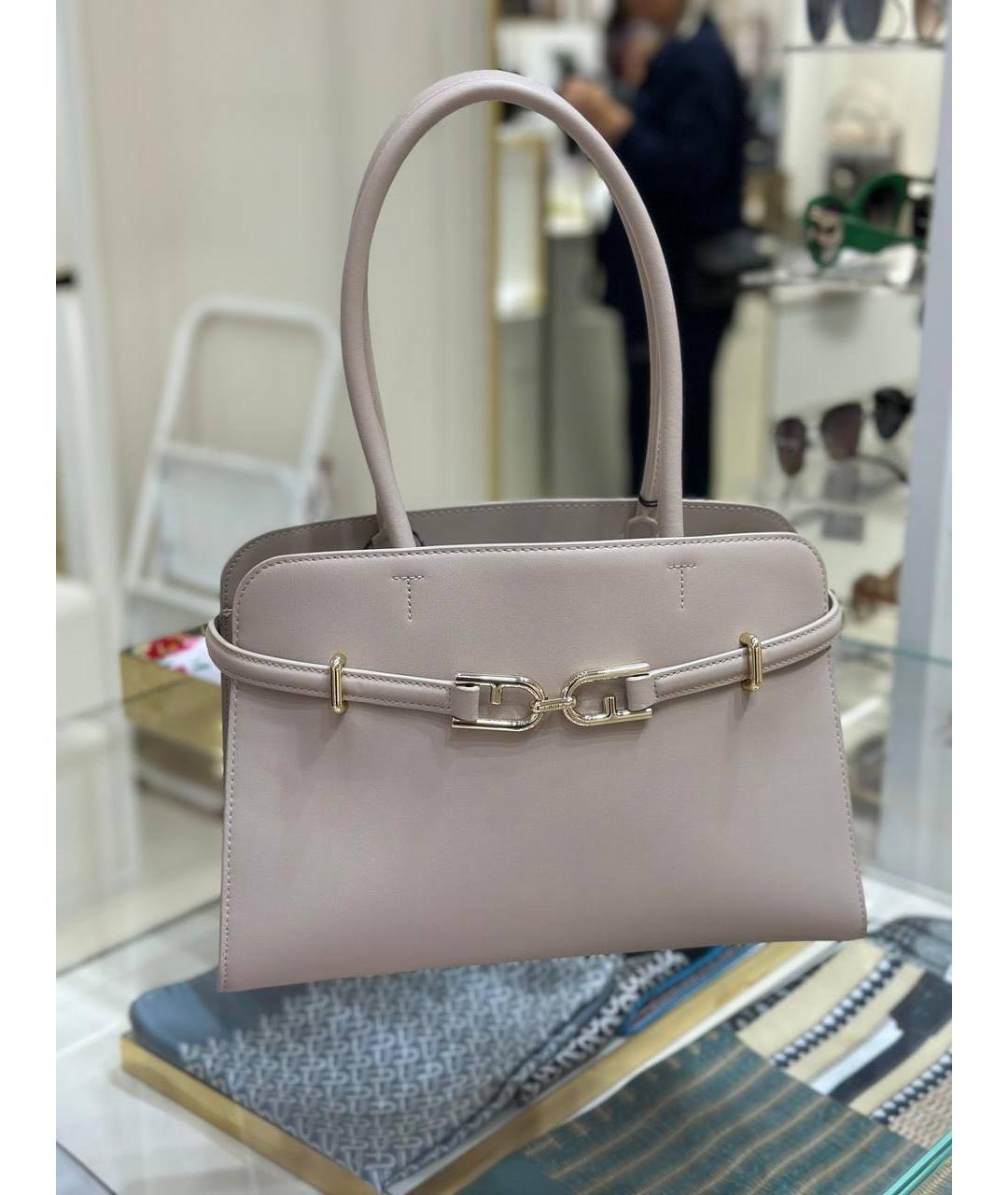 FURLA Бежевая кожаная сумка с короткими ручками, фото 8