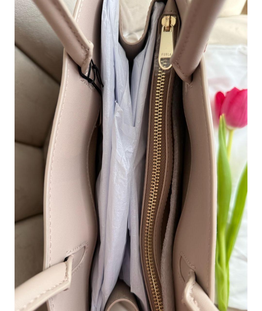FURLA Бежевая кожаная сумка с короткими ручками, фото 7