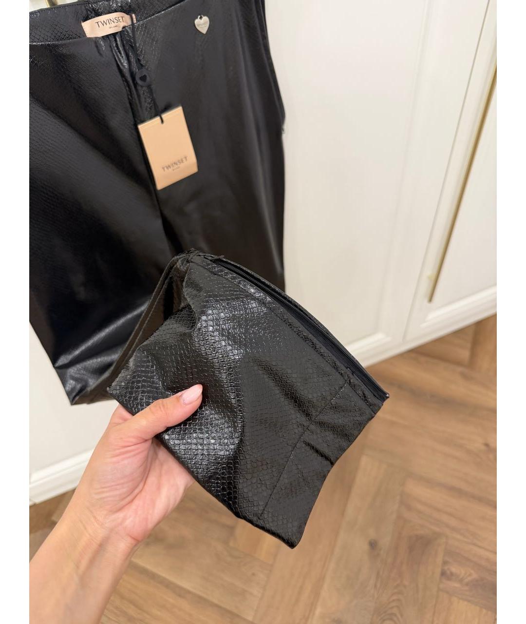 TWIN-SET Черные полиэстеровые брюки узкие, фото 5