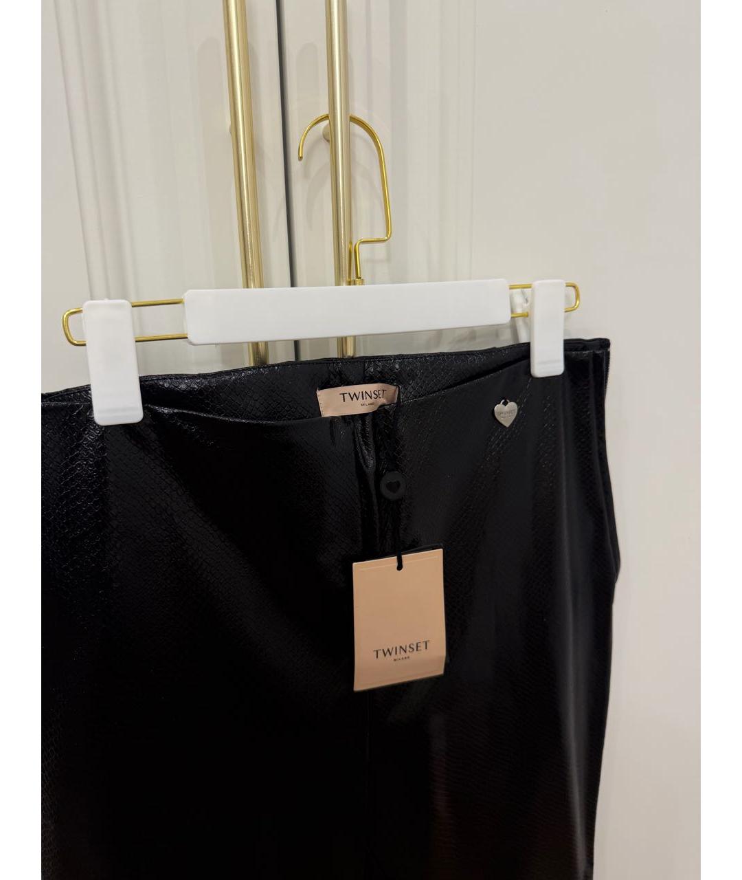 TWIN-SET Черные полиэстеровые брюки узкие, фото 3