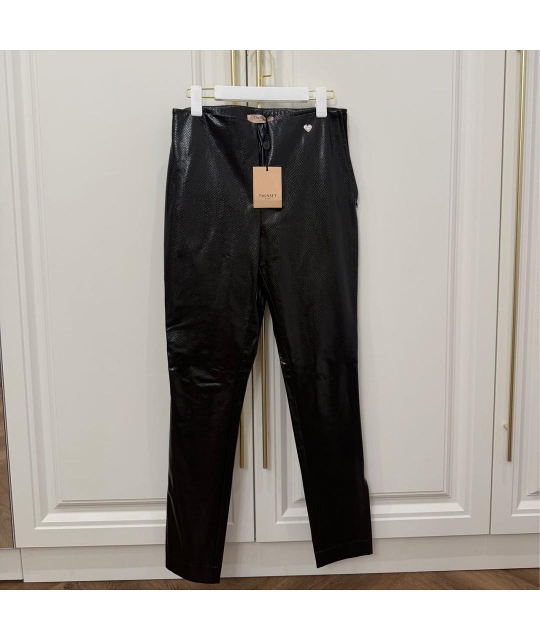 TWIN-SET Черные полиэстеровые брюки узкие, фото 2