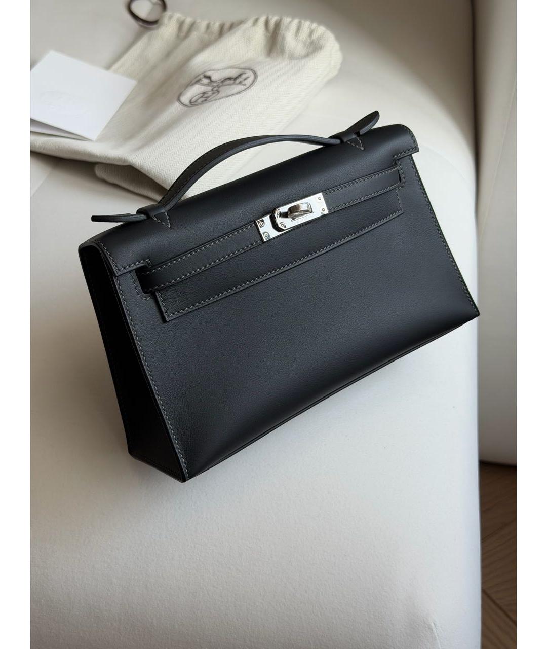 HERMES Черная кожаная сумка с короткими ручками, фото 2