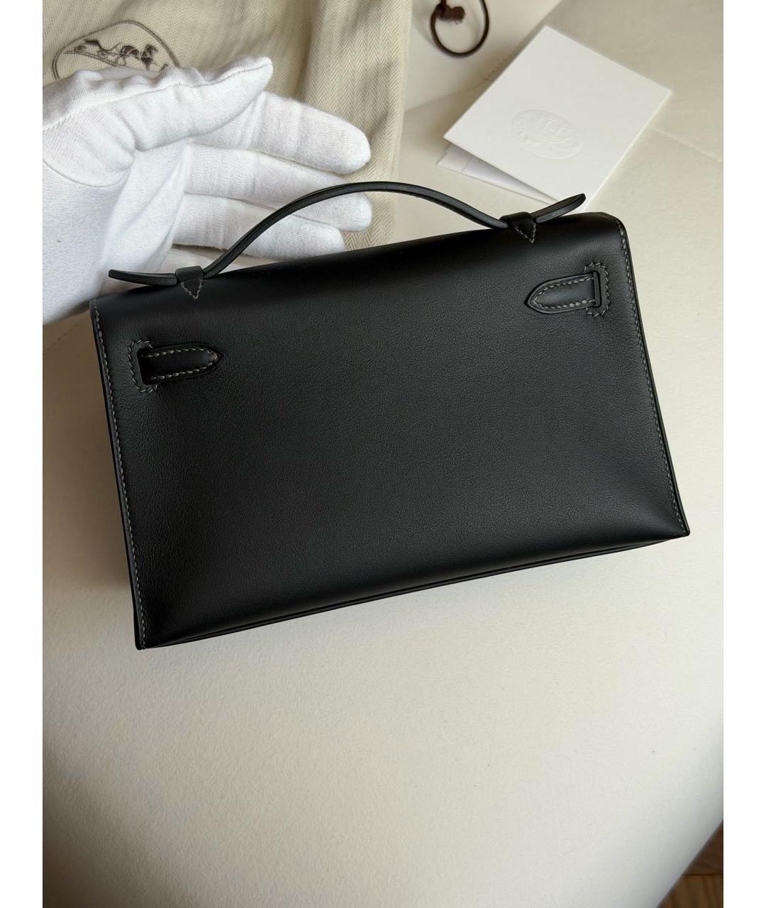 HERMES Черная кожаная сумка с короткими ручками, фото 3
