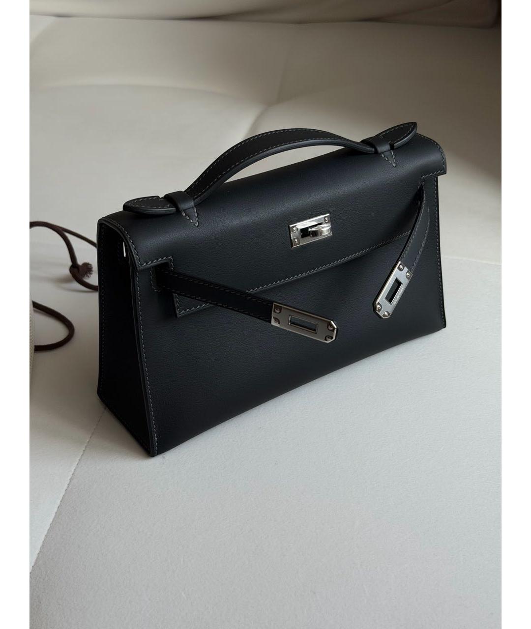 HERMES Черная кожаная сумка с короткими ручками, фото 4