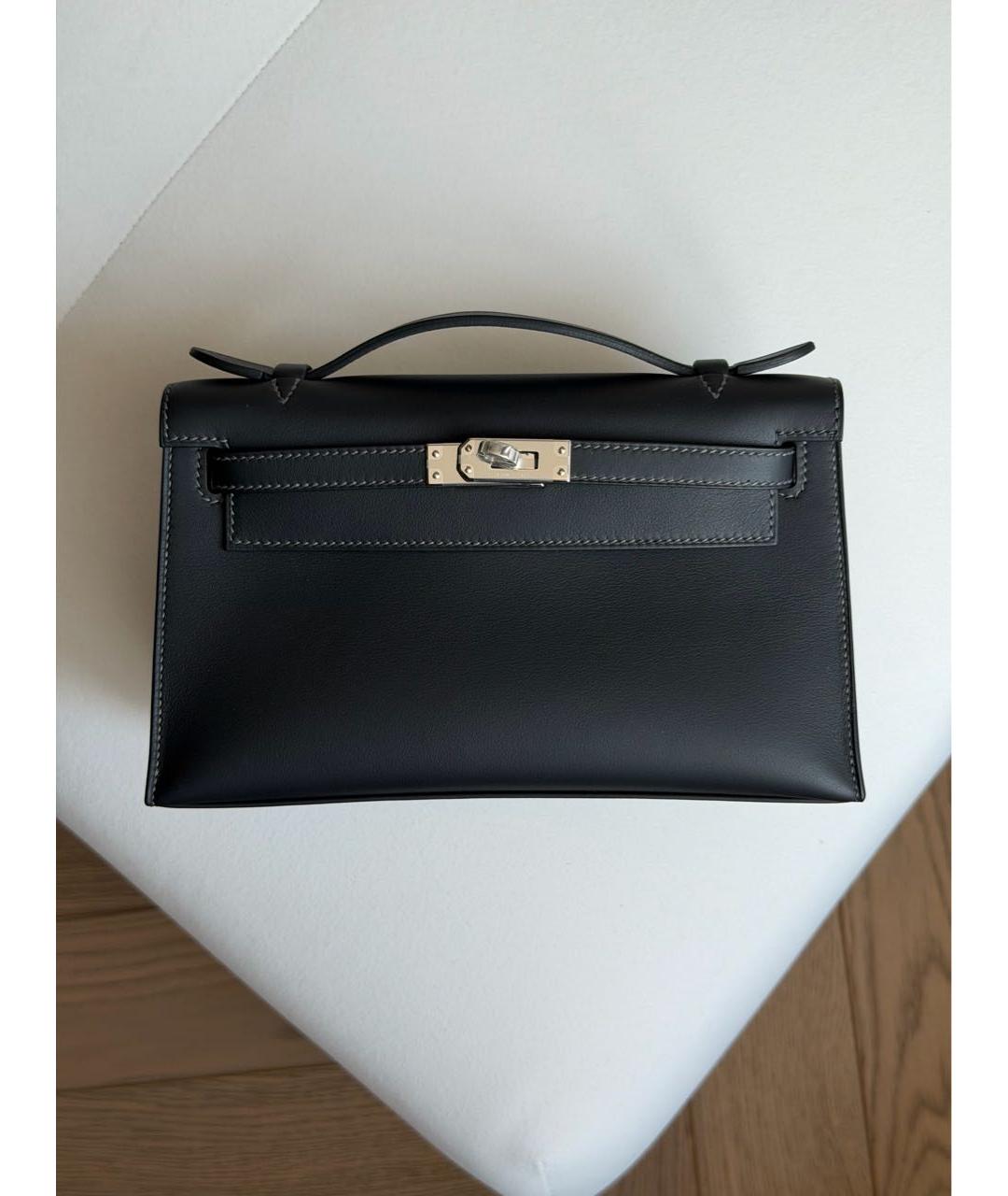 HERMES Черная кожаная сумка с короткими ручками, фото 5
