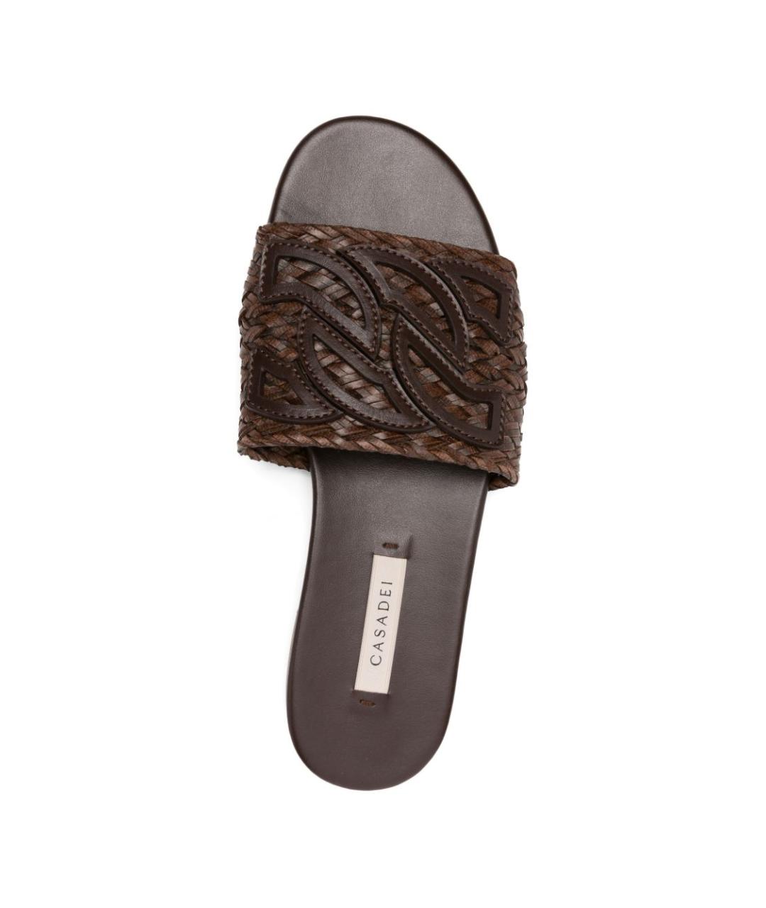 CASADEI Коричневые кожаные шлепанцы, фото 4