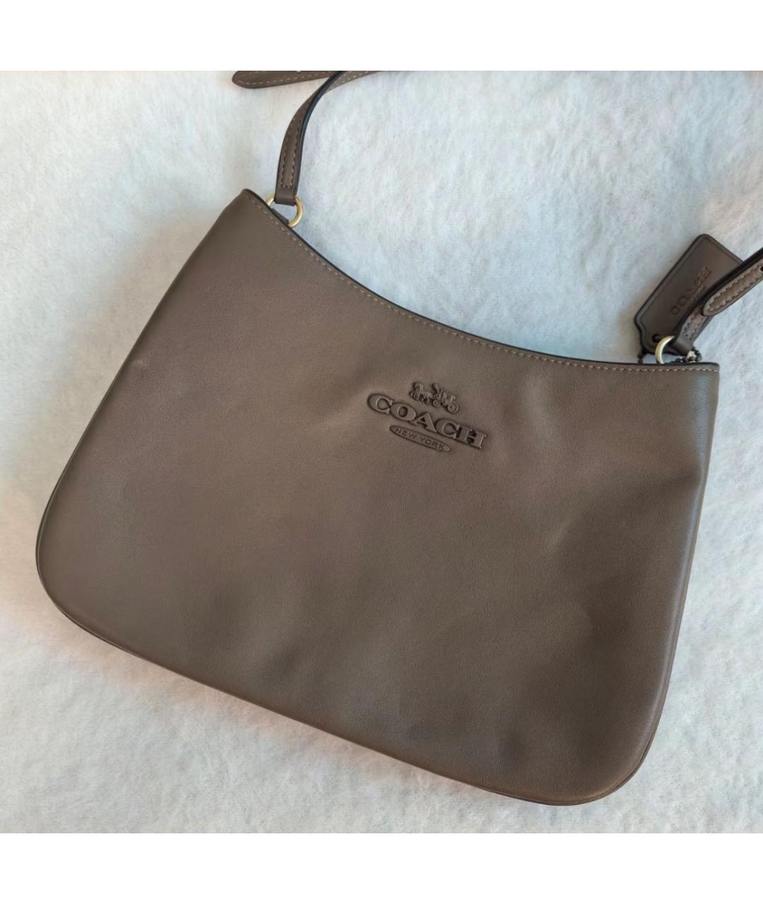 COACH Бежевая кожаная сумка через плечо, фото 6