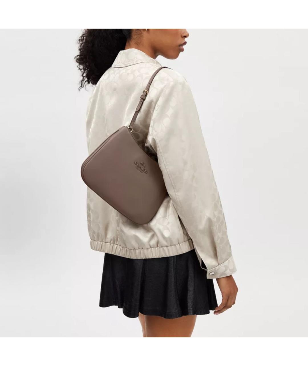 COACH Бежевая кожаная сумка через плечо, фото 5