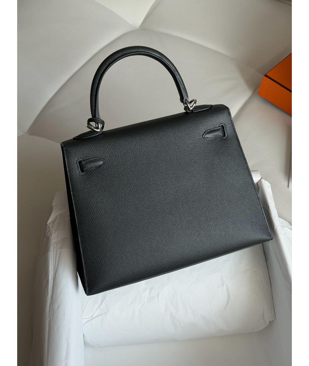 HERMES Черная кожаная сумка с короткими ручками, фото 3