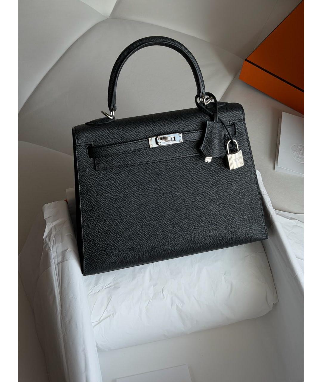 HERMES Черная кожаная сумка с короткими ручками, фото 2