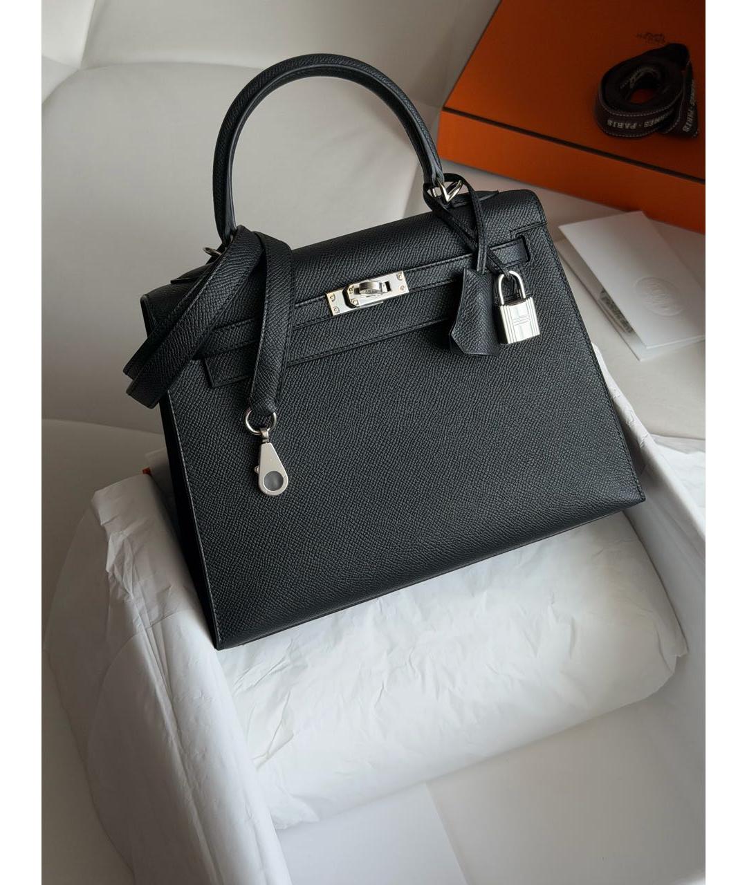 HERMES Черная кожаная сумка с короткими ручками, фото 4