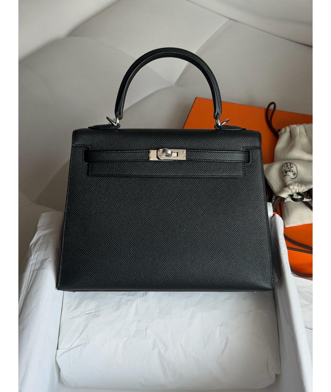 HERMES Черная кожаная сумка с короткими ручками, фото 5