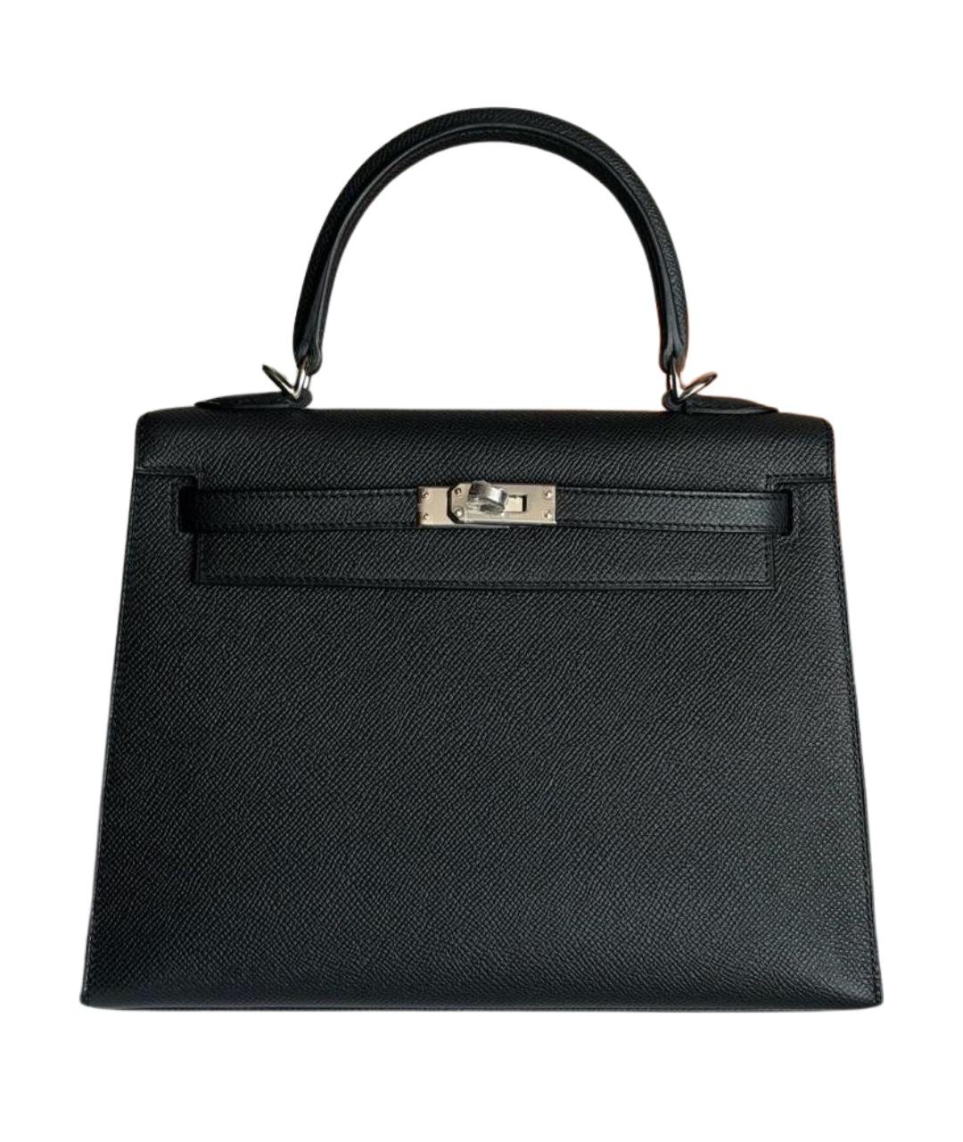 HERMES Черная кожаная сумка с короткими ручками, фото 1