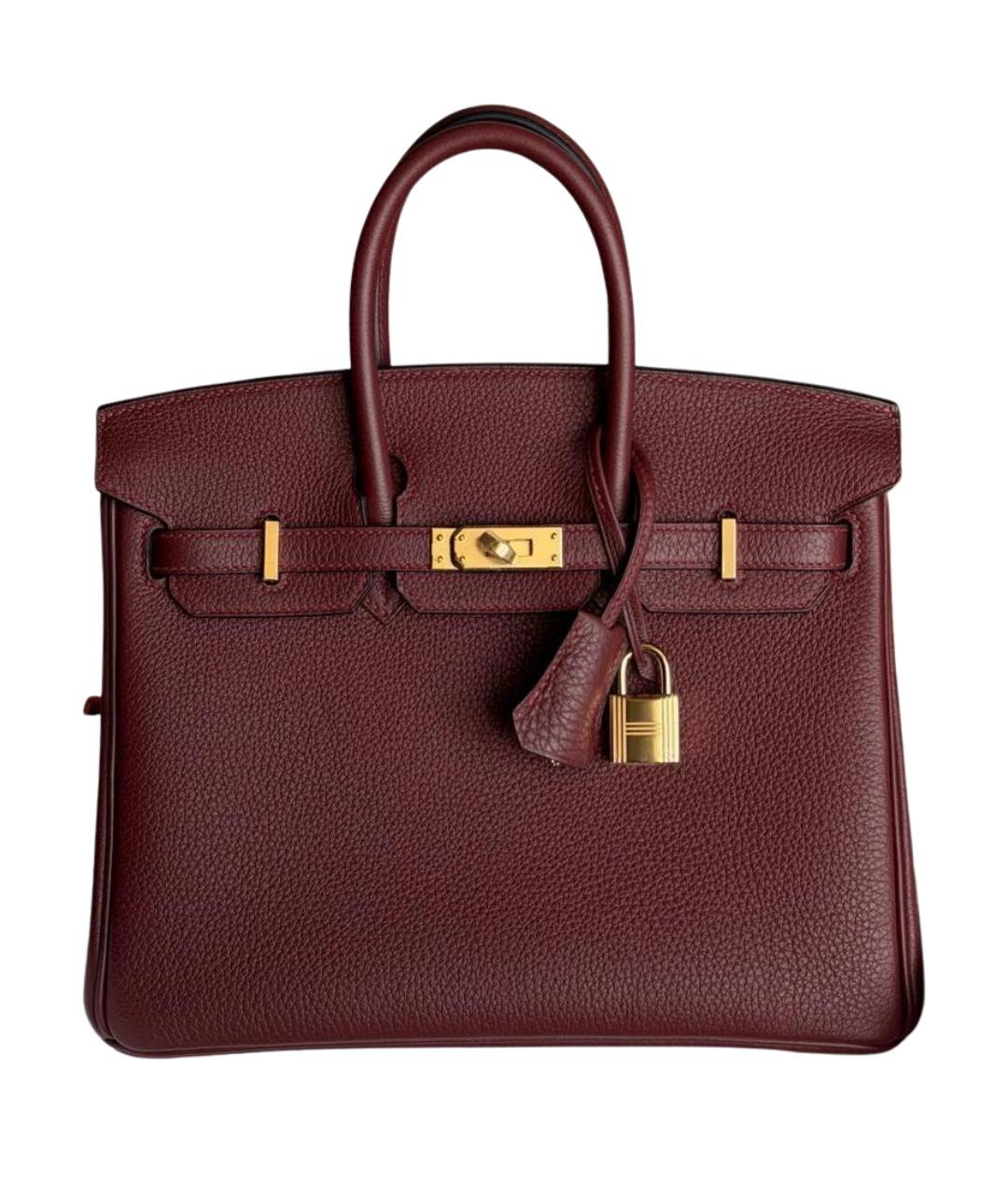 HERMES Бордовая кожаная сумка с короткими ручками, фото 1