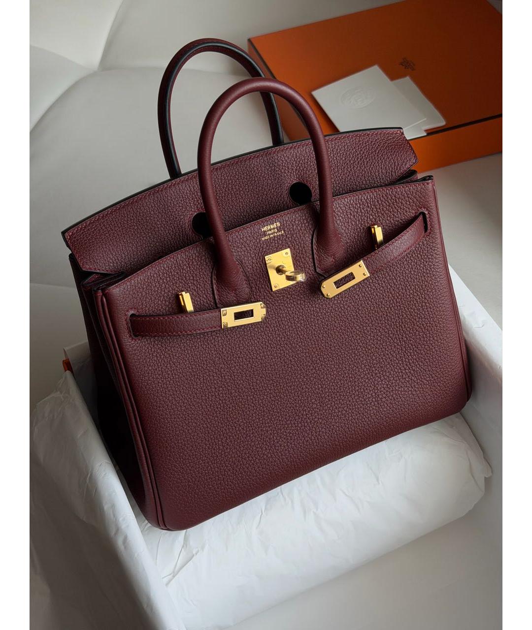 HERMES Бордовая кожаная сумка с короткими ручками, фото 6