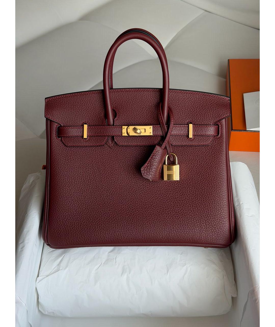 HERMES Бордовая кожаная сумка с короткими ручками, фото 8