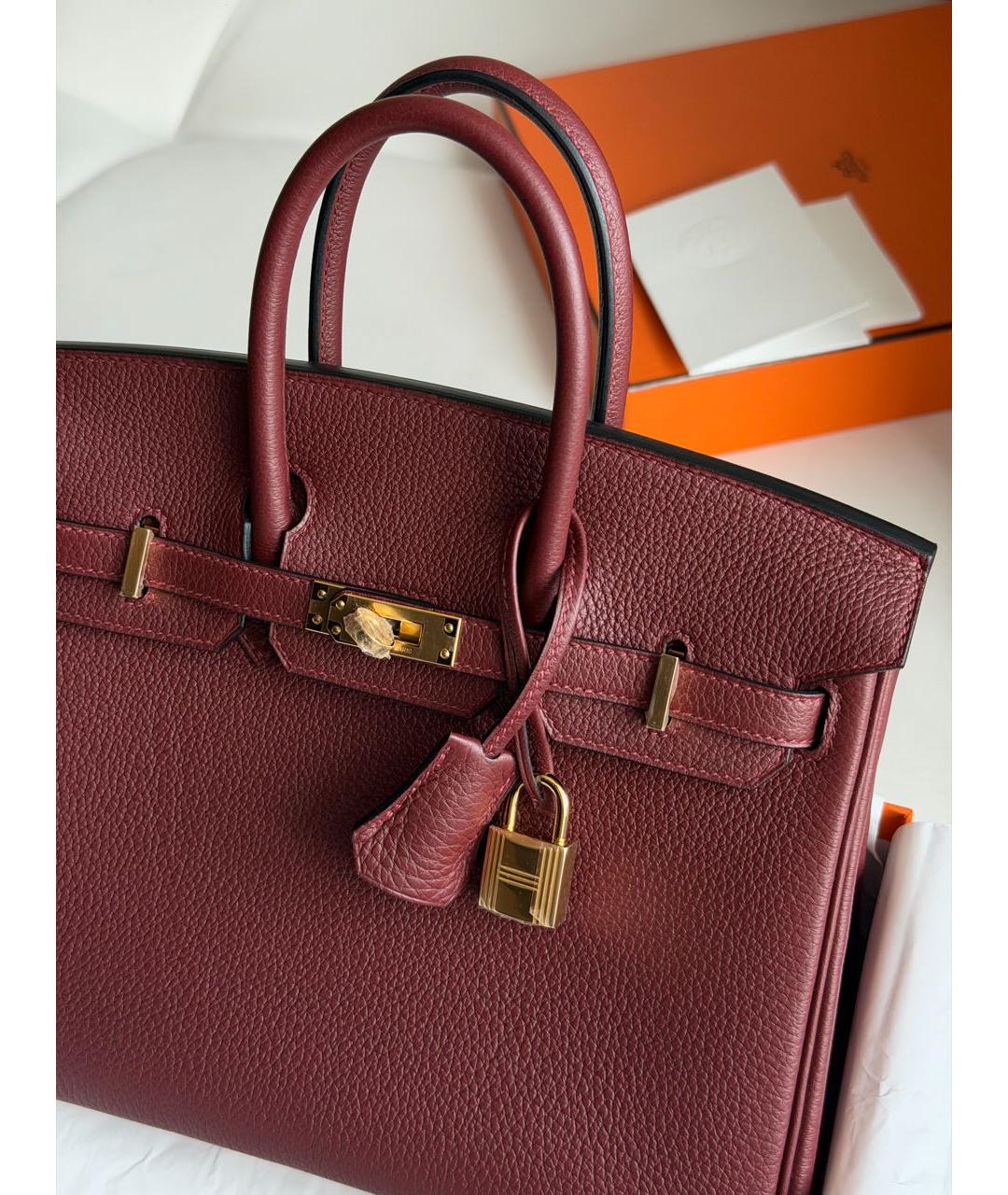 HERMES Бордовая кожаная сумка с короткими ручками, фото 4