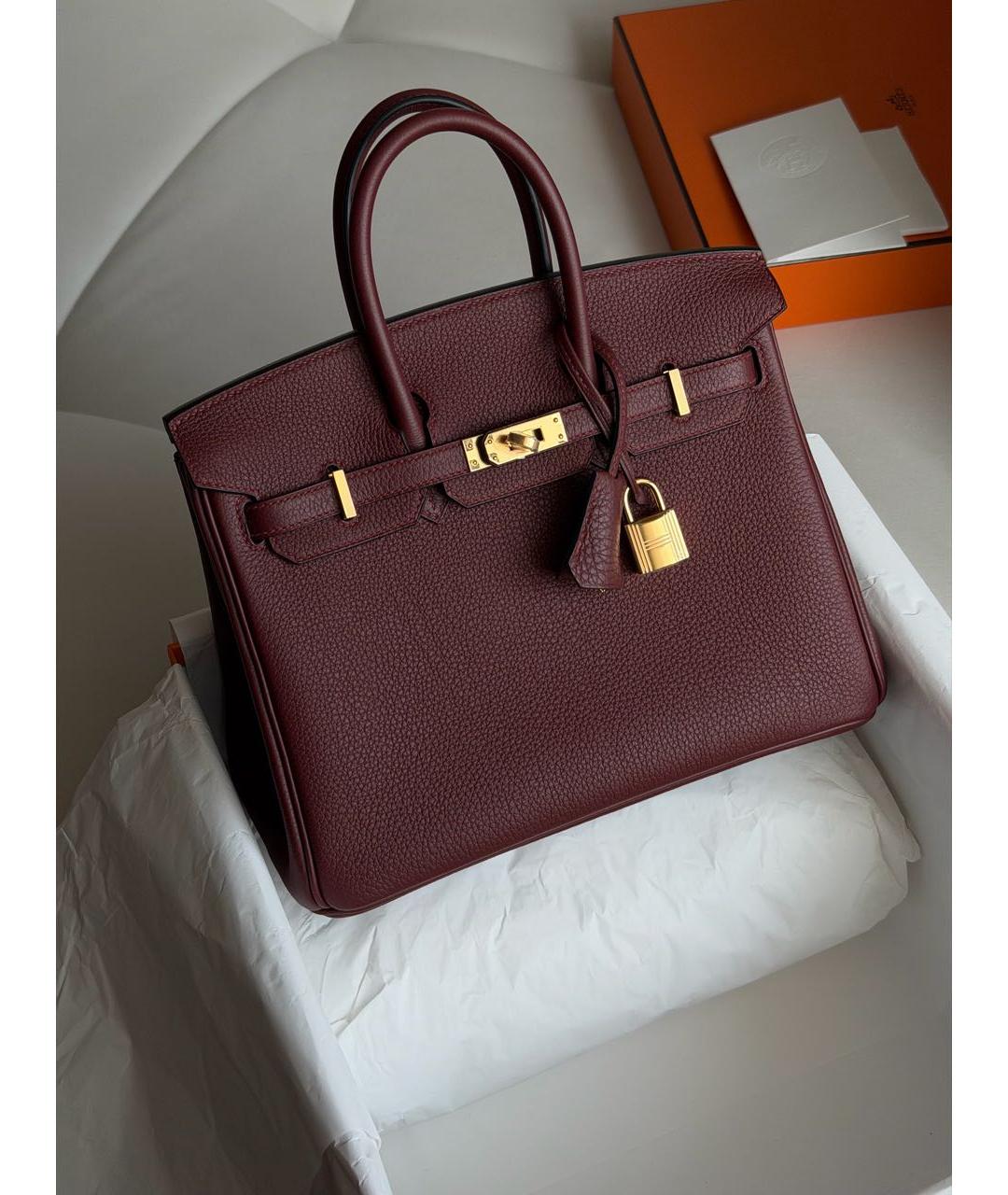 HERMES Бордовая кожаная сумка с короткими ручками, фото 2