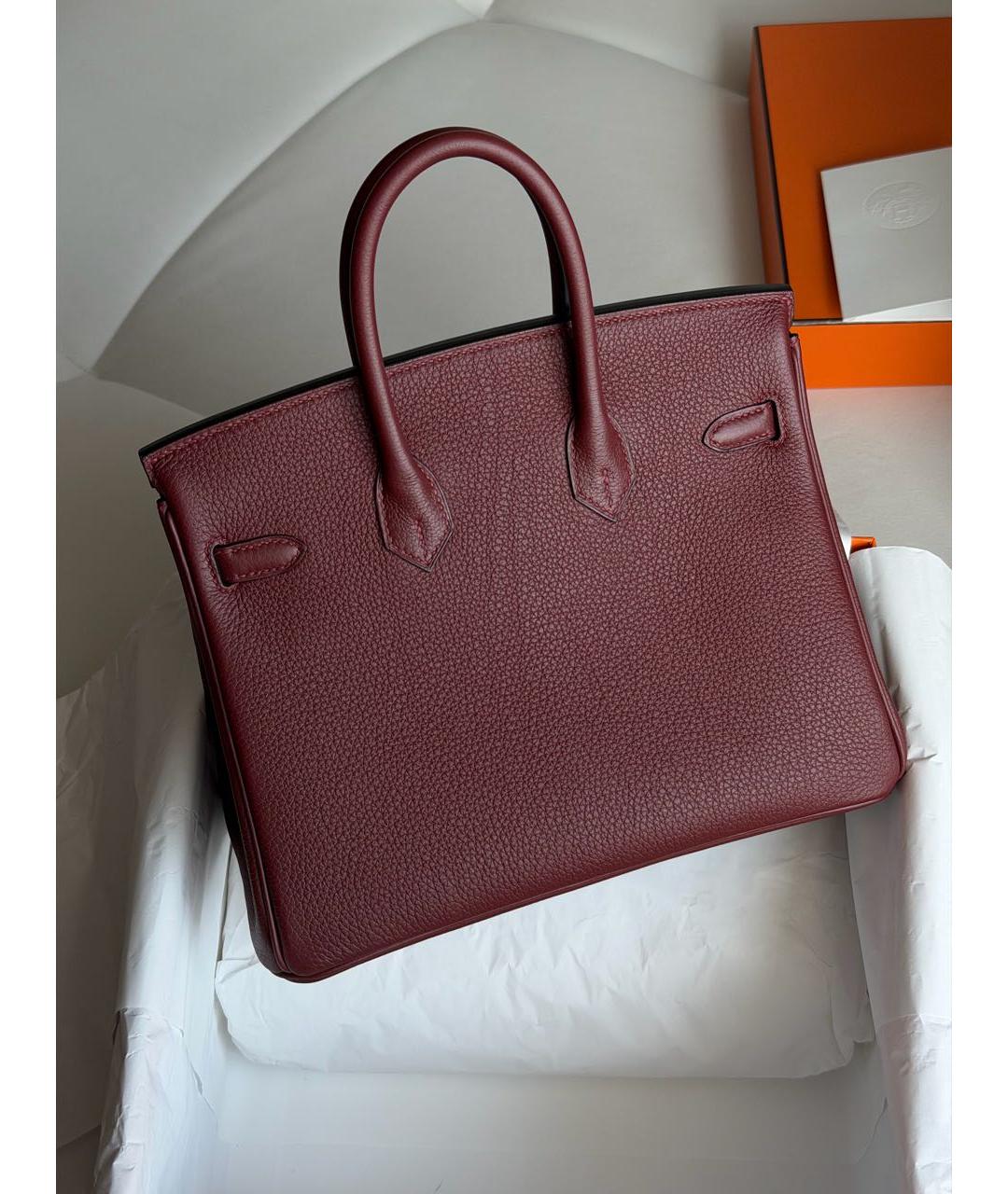 HERMES Бордовая кожаная сумка с короткими ручками, фото 3