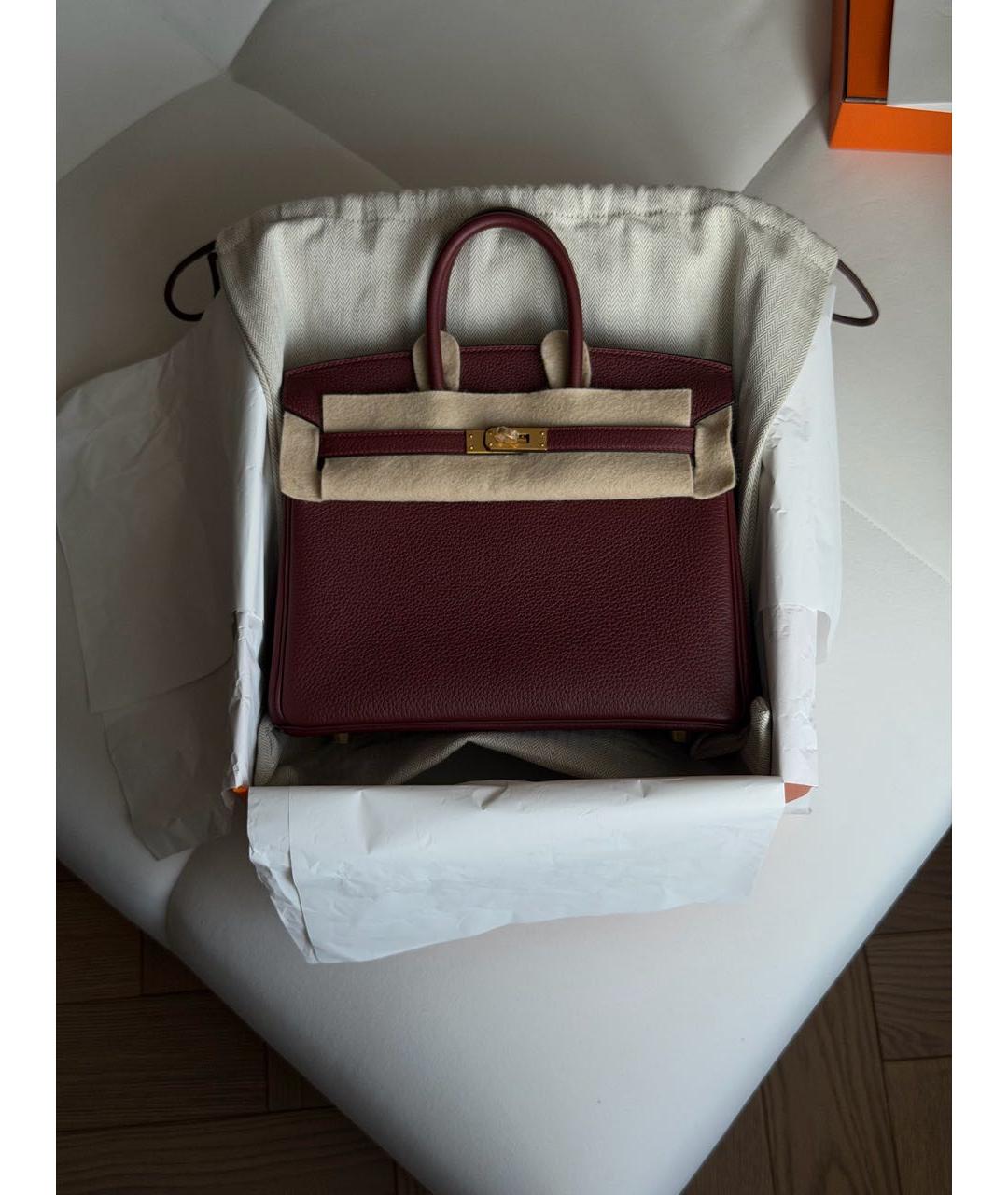 HERMES Бордовая кожаная сумка с короткими ручками, фото 7