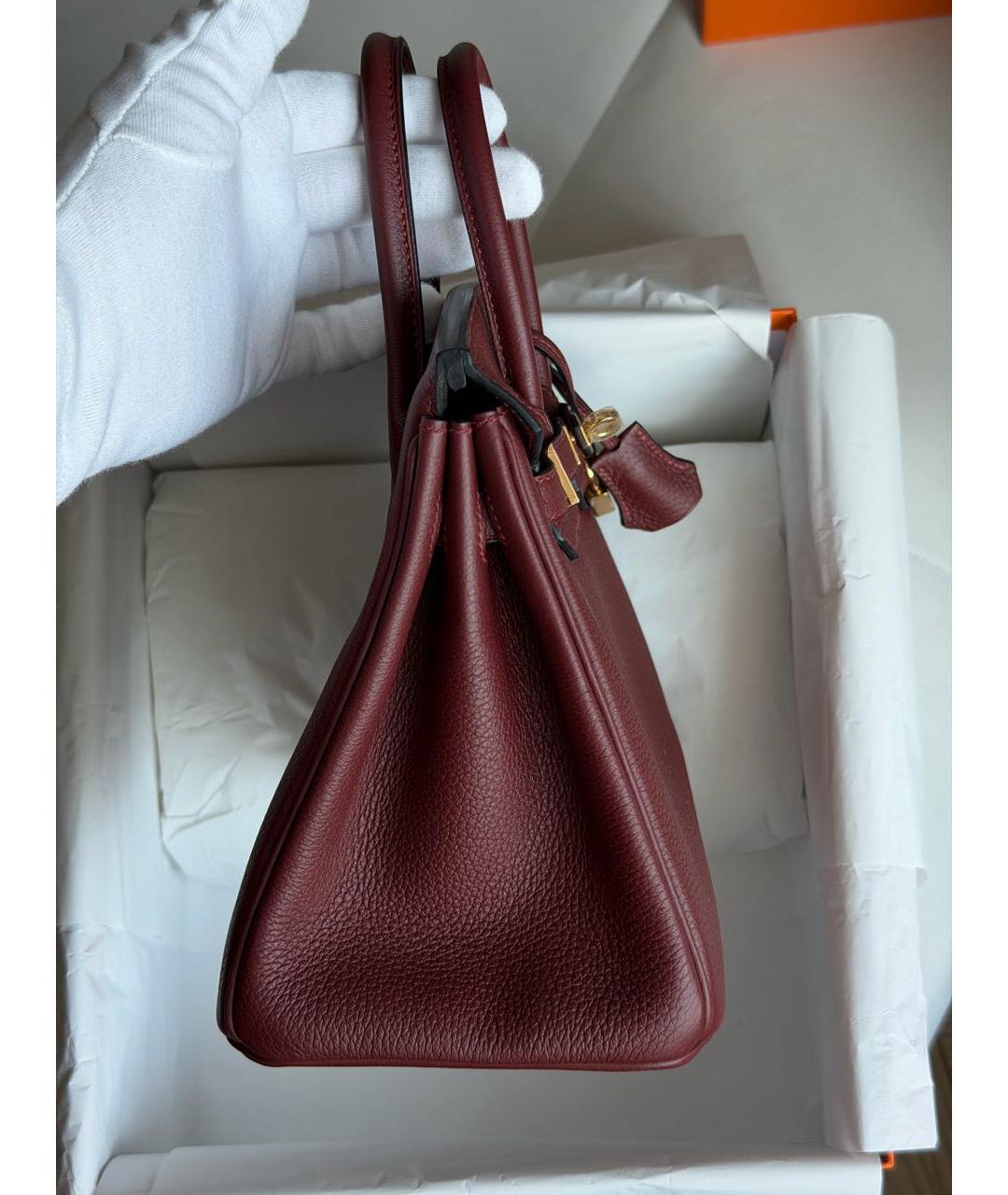 HERMES Бордовая кожаная сумка с короткими ручками, фото 5