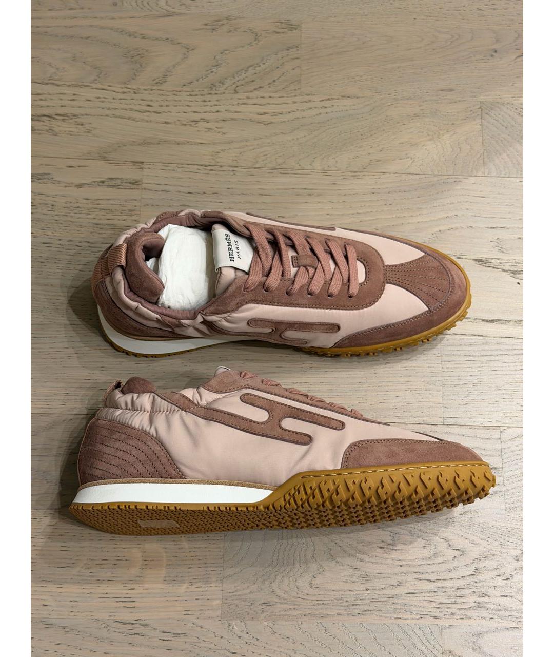 HERMES Розовые текстильные кроссовки, фото 6