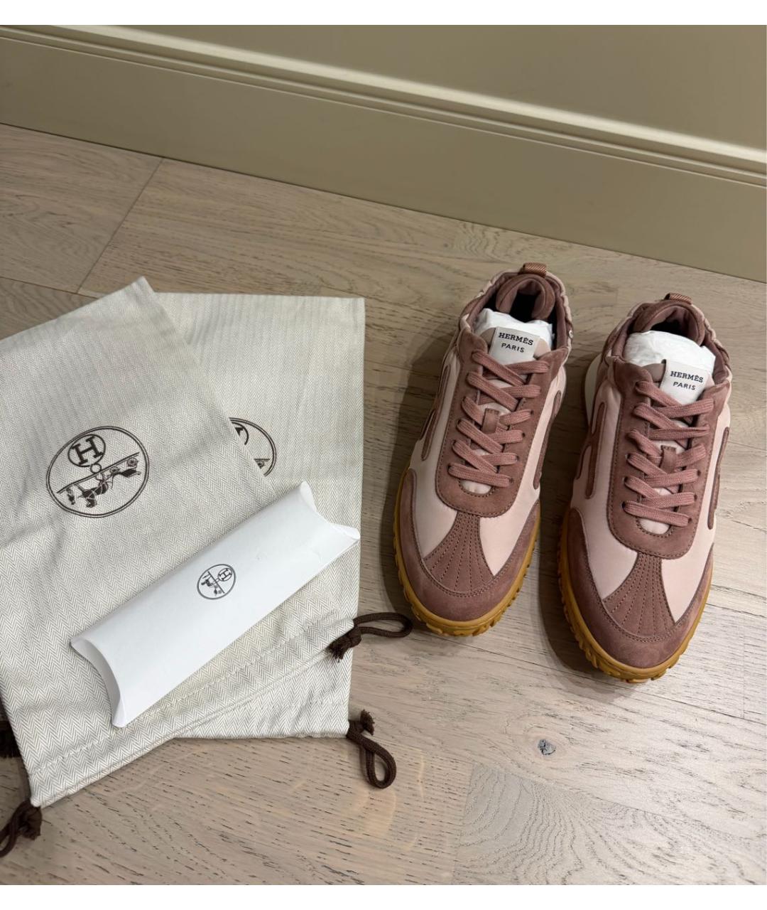 HERMES Розовые текстильные кроссовки, фото 8