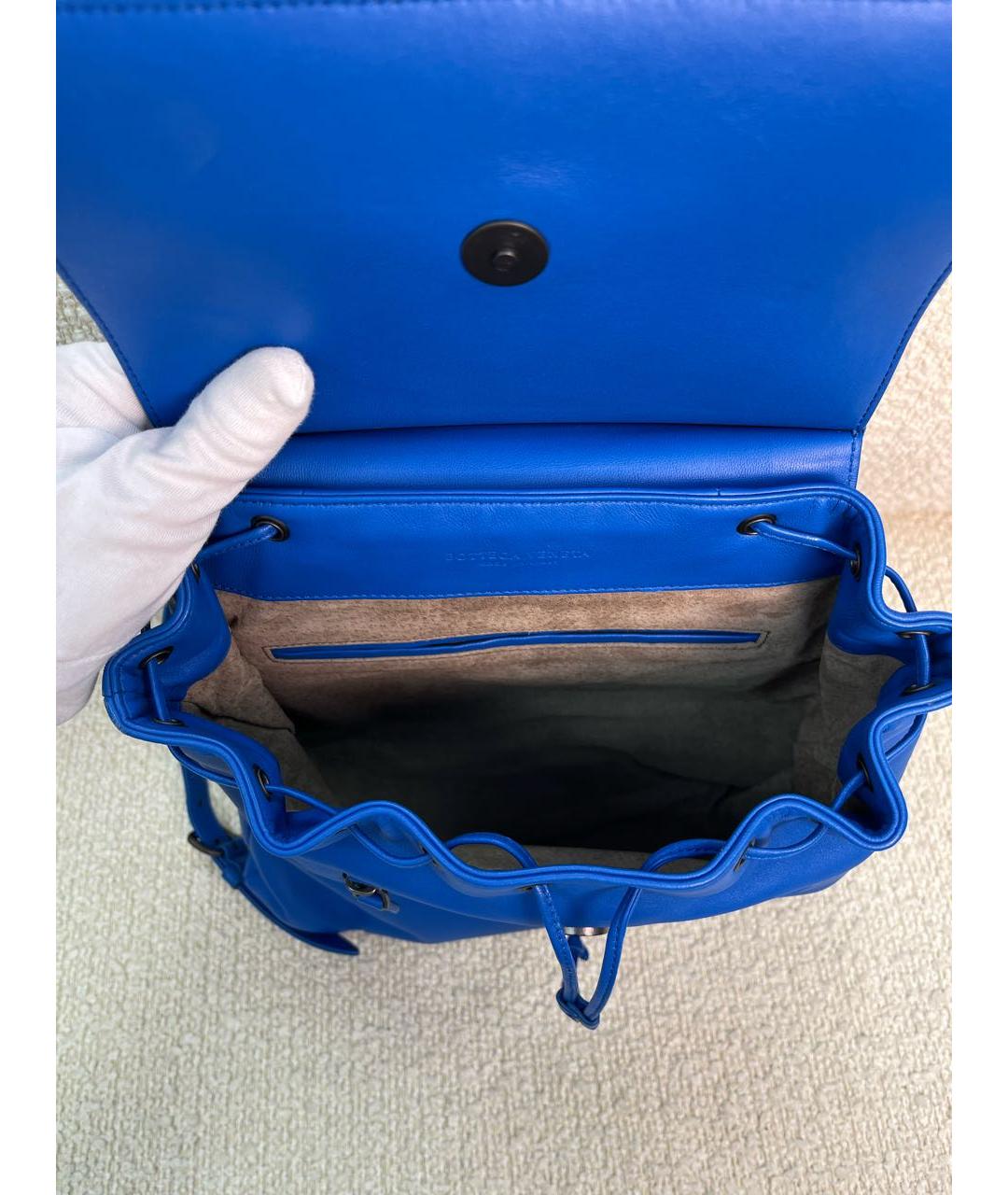 BOTTEGA VENETA Синий кожаный рюкзак, фото 4