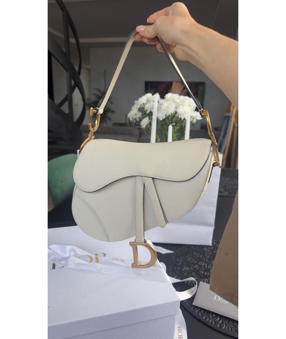 CHRISTIAN DIOR Белая кожаная сумка с короткими ручками, фото 8