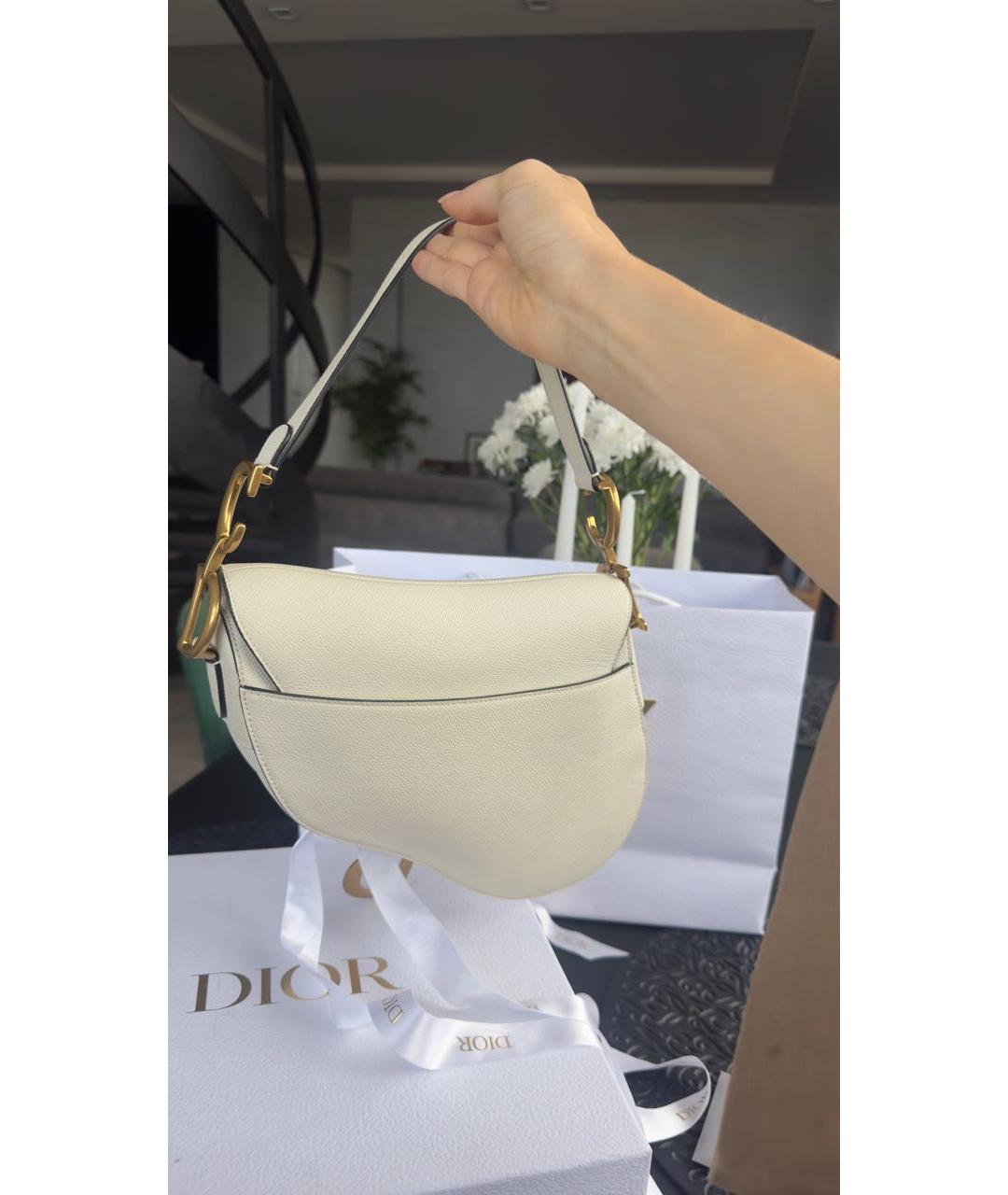 CHRISTIAN DIOR Белая кожаная сумка с короткими ручками, фото 3