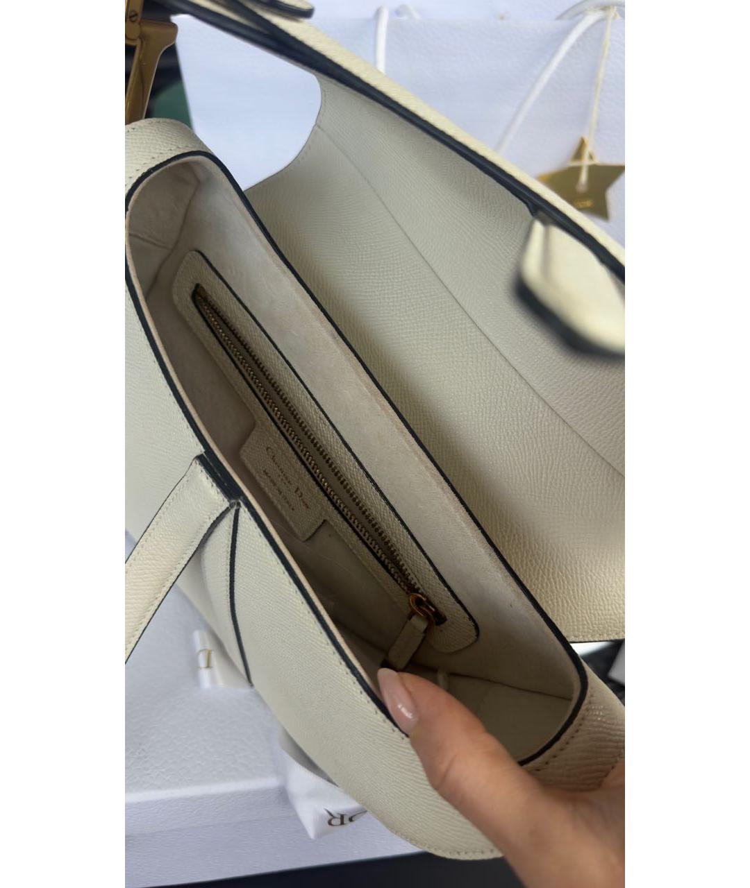 CHRISTIAN DIOR Белая кожаная сумка с короткими ручками, фото 4