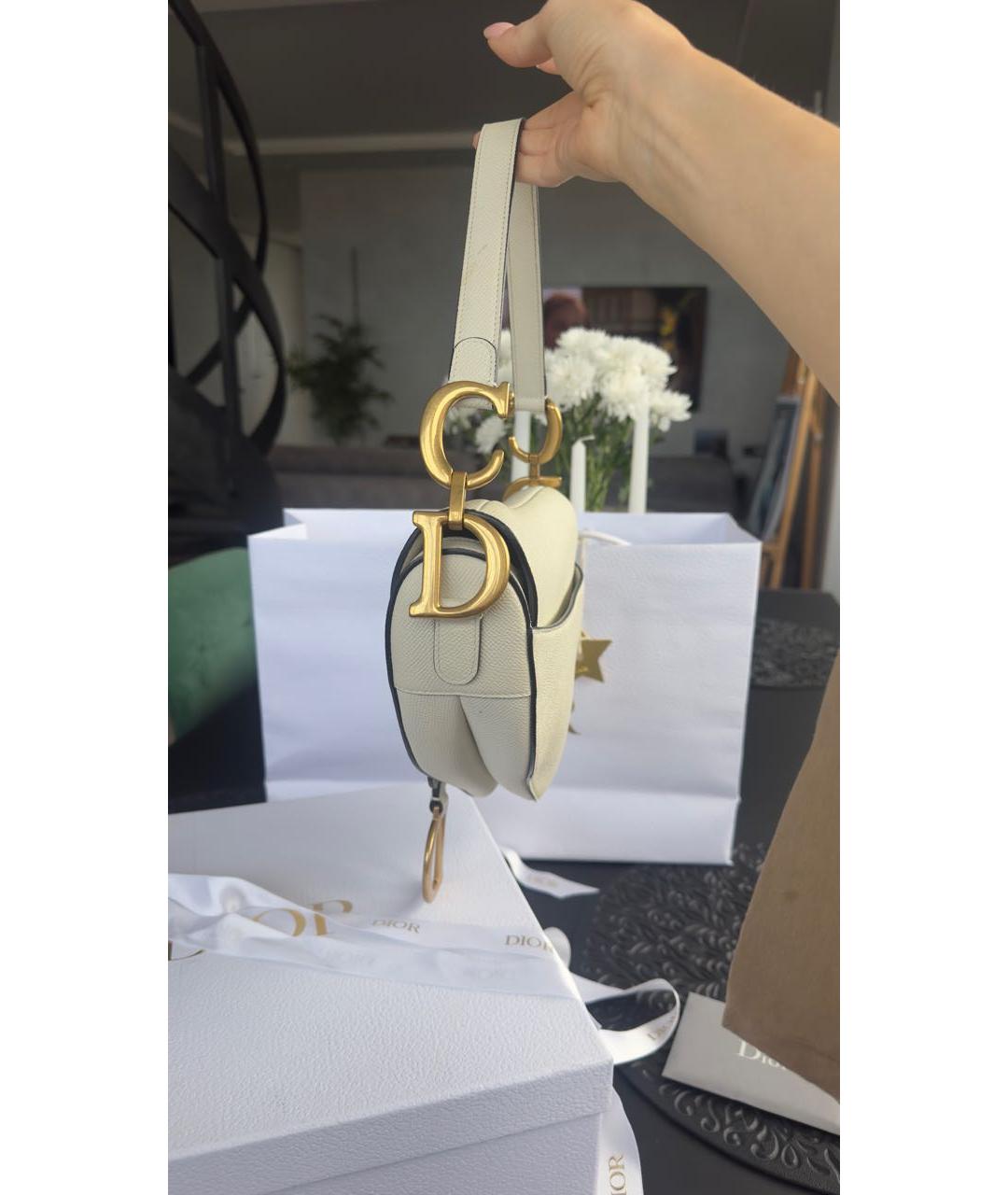 CHRISTIAN DIOR Белая кожаная сумка с короткими ручками, фото 5