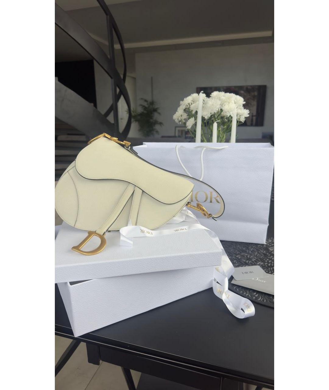 CHRISTIAN DIOR Белая кожаная сумка с короткими ручками, фото 2