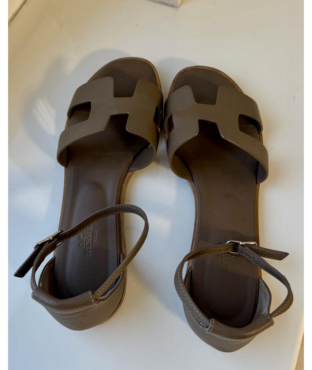 HERMES Коричневые кожаные босоножки, фото 3