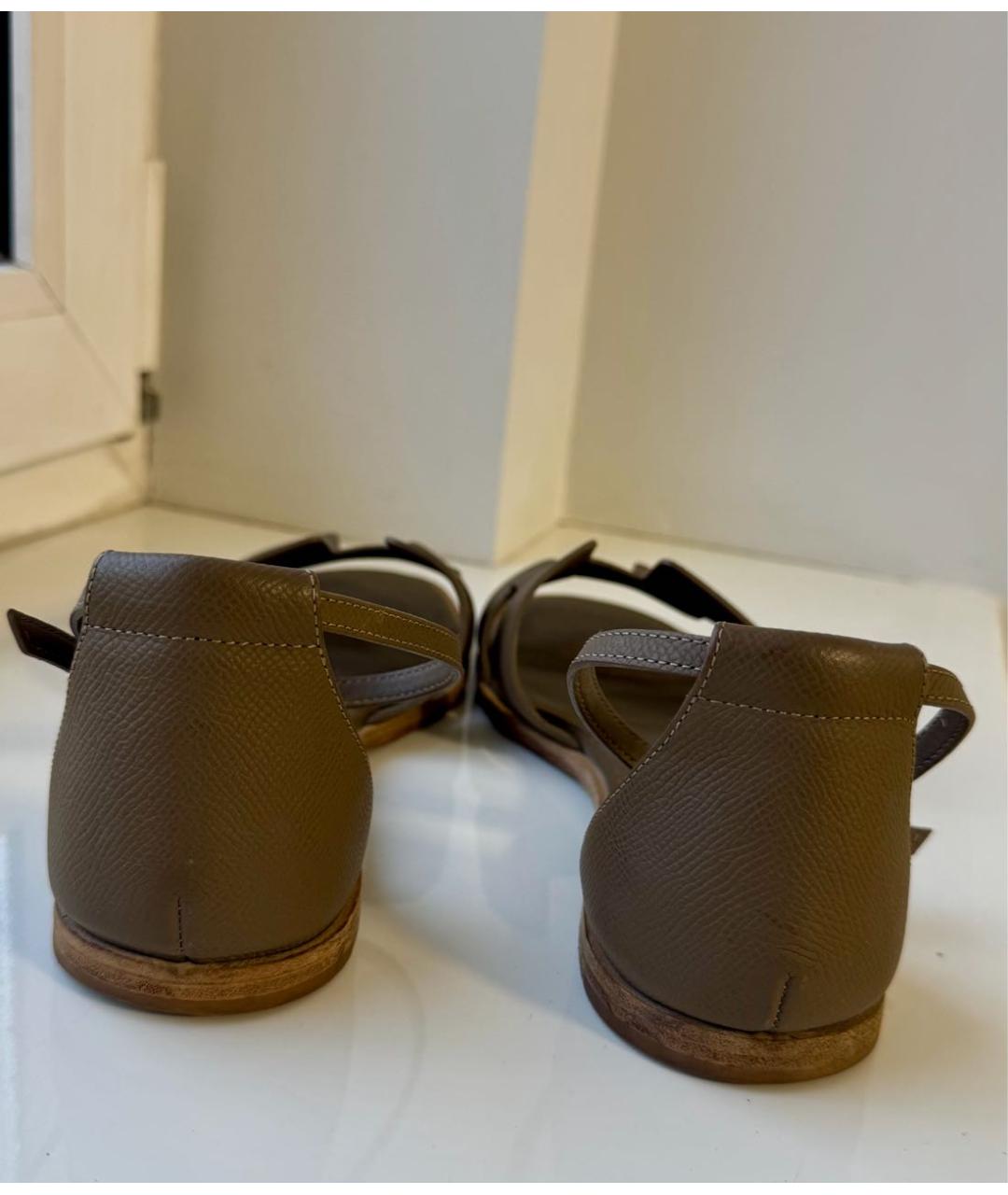 HERMES Коричневые кожаные босоножки, фото 4