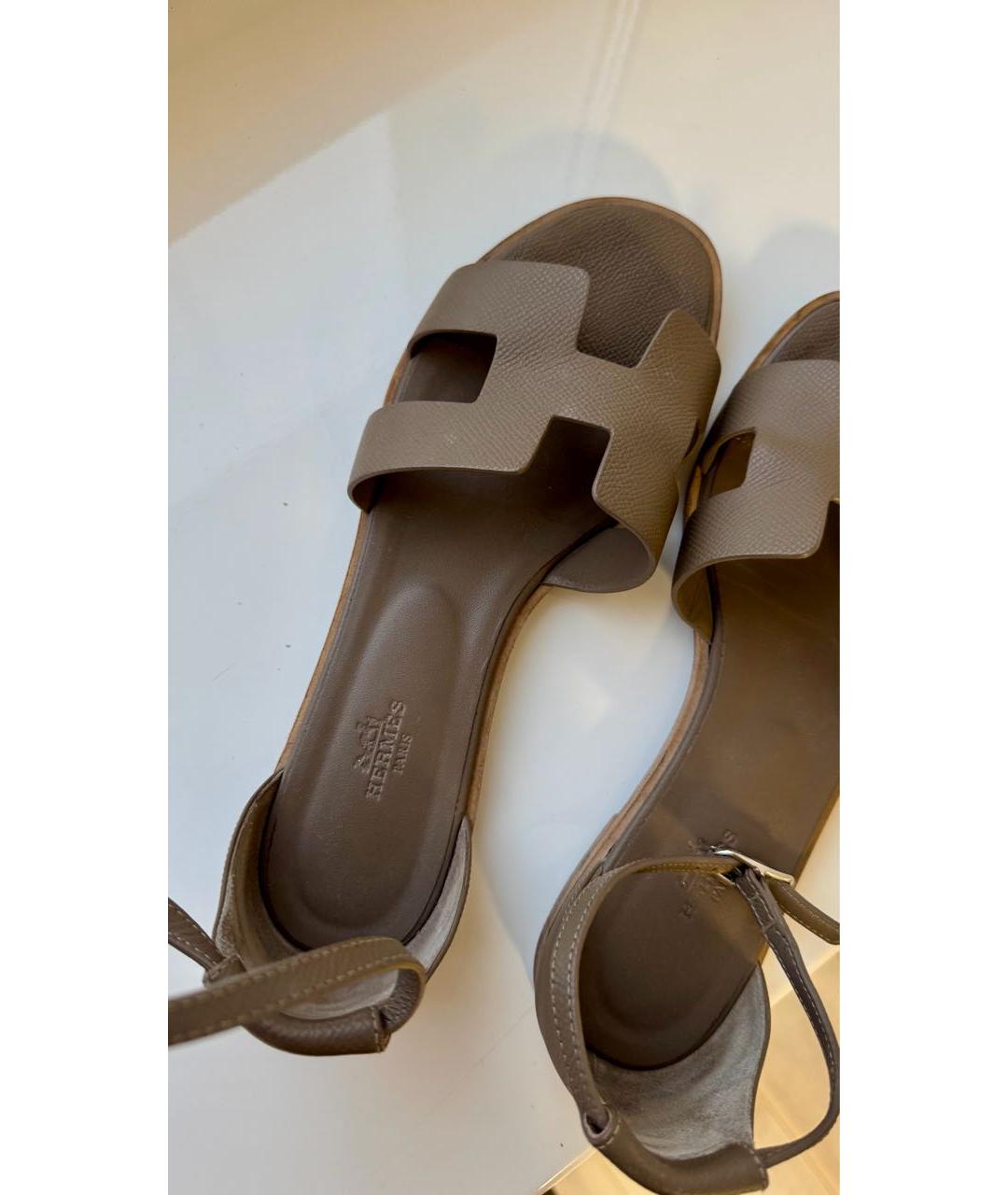 HERMES Коричневые кожаные босоножки, фото 5