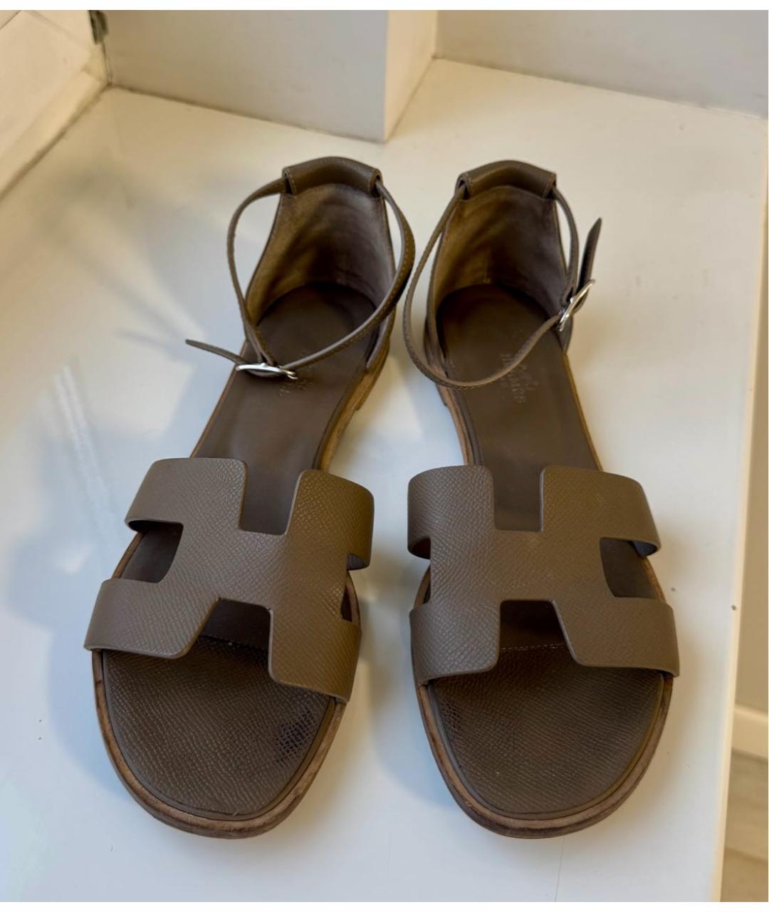 HERMES Коричневые кожаные босоножки, фото 2