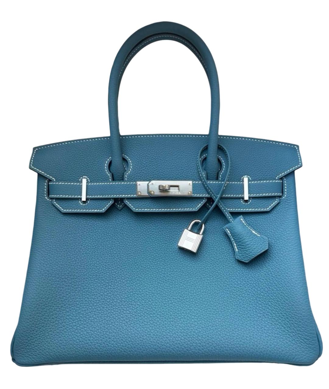 HERMES Голубая кожаная сумка с короткими ручками, фото 1